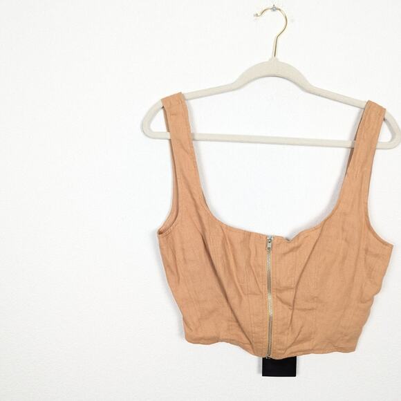 NWT Nicholas Twig Tan Darby Zip Front Linen Crop Top - Picture 3 of 9